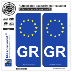 2 Autocollants plaque immatriculation Auto GR Grèce - Identifiant Européen