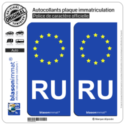 2 Autocollants plaque immatriculation Auto RU Russie - Identifiant Européen