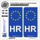 2 Autocollants plaque immatriculation Auto HR Croatie - Identifiant Européen