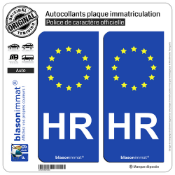 2 Autocollants plaque immatriculation Auto HR Croatie - Identifiant Européen
