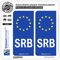 2 Autocollants plaque immatriculation Auto SRB Serbie - Identifiant Européen