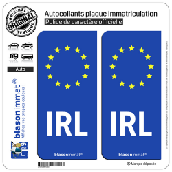 2 Autocollants plaque immatriculation Auto IRL Irlande - Identifiant Européen