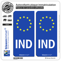 2 Autocollants plaque immatriculation Auto IND Inde - Identifiant Européen