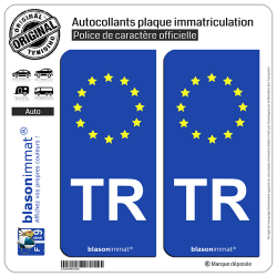 2 Autocollants plaque immatriculation Auto TR Turquie - Identifiant Européen