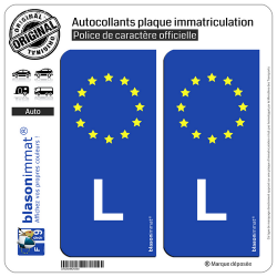 2 Autocollants plaque immatriculation Auto L Luxembourg - Identifiant Européen