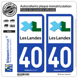 2 Autocollants plaque immatriculation Auto 40 Landes - Département