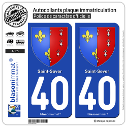 2 Autocollants plaque immatriculation Auto 40 Saint-Sever - Armoiries