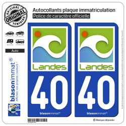 2 Autocollants plaque immatriculation Auto 40 Landes - Naturel