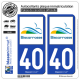 2 Autocollants plaque immatriculation Auto 40 Biscarrosse - VIlle