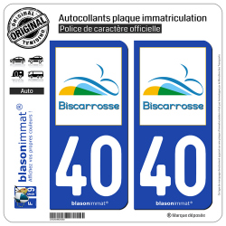 2 Autocollants plaque immatriculation Auto 40 Biscarrosse - Ville