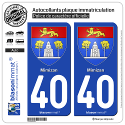 2 Autocollants plaque immatriculation Auto 40 Mimizan - Armoiries