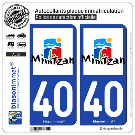 2 Autocollants plaque immatriculation Auto 40 Mimizan - Ville