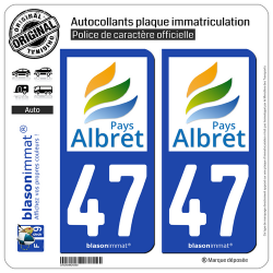 2 Autocollants plaque immatriculation Auto 47 Albret - Pays