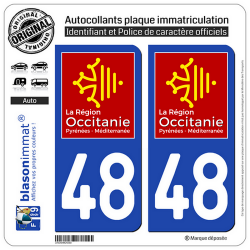 2 Autocollants plaque imatriculation Auto 48 Occitanie - LogoType