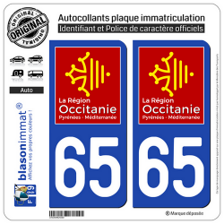 2 Autocollants plaque imatriculation Auto 65 Occitanie - LogoType