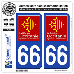 2 Autocollants plaque immatriculation Auto 66 Occitanie - LogoType