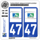 2 Autocollants plaque immatriculation Auto 47 Aquitaine - Tourisme