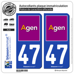 2 Autocollants plaque immatriculation Auto 47 Agen - Ville