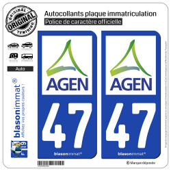 2 Autocollants plaque immatriculation Auto 47 Agen - Agglo