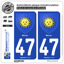 2 Autocollants plaque immatriculation Auto 47 Nérac - Armoiries