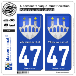 2 Autocollants plaque immatriculation Auto 47 Villeneuve-sur-Lot - Armoiries