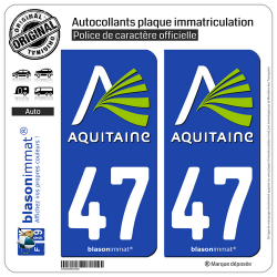 2 Autocollants plaque immatriculation Auto 47 Aquitaine - Nostalgie