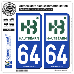 2 Autocollants plaque immatriculation Auto 64 Oloron-Sainte-Marie - Agglo