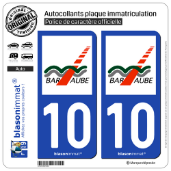 2 Autocollants plaque immatriculation Auto 10 Bar-sur-Aube - Agglo