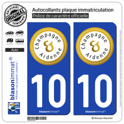2 Autocollants plaque immatriculation Auto 10 Champagne-Ardenne - Tourisme