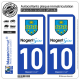 2 Autocollants plaque immatriculation Auto 10 Nogent-sur-Seine - Ville
