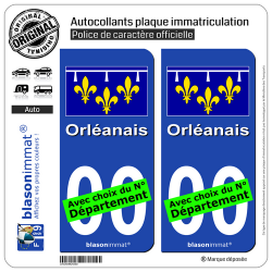 2 Autocollants plaque immatriculation Auto Orléanais - Drapeau