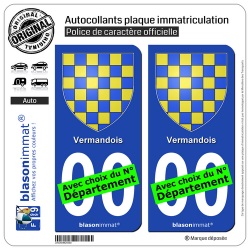 2 Autocollants plaque immatriculation Auto Vermandois - Armoiries