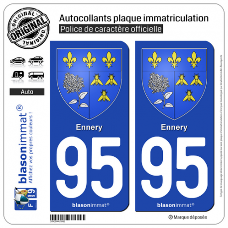 2 Autocollants plaque immatriculation Auto 95 Ennery - Armoiries