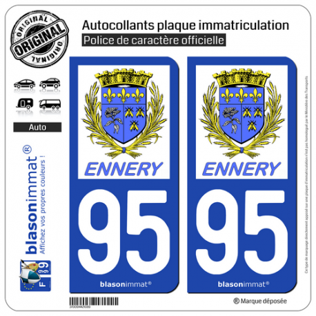 2 Autocollants plaque immatriculation Auto 95 Ennery - Commune