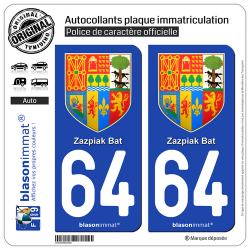 2 Autocollants plaque immatriculation Auto 64 Pays Basque - Armoiries