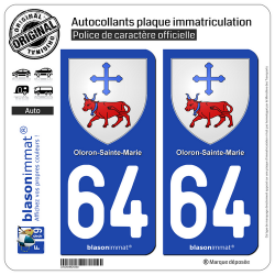 2 Autocollants plaque immatriculation Auto 64 Oloron-Sainte-Marie - Armoiries