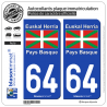 2 Autocollants plaque immatriculation Auto 64 Pays Basque - Drapeau