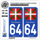 2 Autocollants plaque immatriculation Auto 64 Pays Basque - Écusson