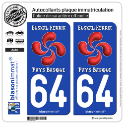 2 Autocollants plaque immatriculation Auto 64 Pays Basque - Lauburu