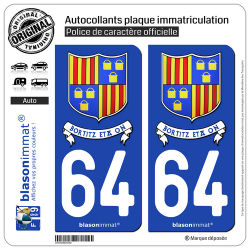 2 Autocollants plaque immatriculation Auto 64 St-Pée-sur-Nivelle - Commune