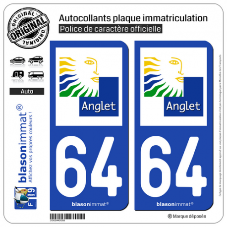 2 Autocollants plaque immatriculation Auto 64 Anglet - Ville