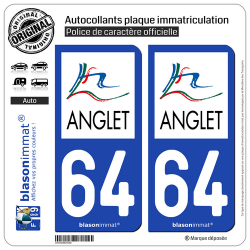 2 Autocollants plaque immatriculation Auto 64 Anglet - Agglo