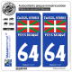 2 Autocollants plaque immatriculation Auto 64 Euskal Herria- Drapeau