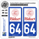 2 Autocollants plaque immatriculation Auto 64 Bidart - Commune