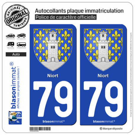 2 Autocollants plaque immatriculation Auto 79 Niort - Armoiries