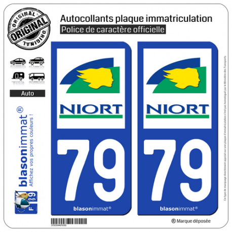 2 Autocollants plaque immatriculation Auto 79 Niort - Ville