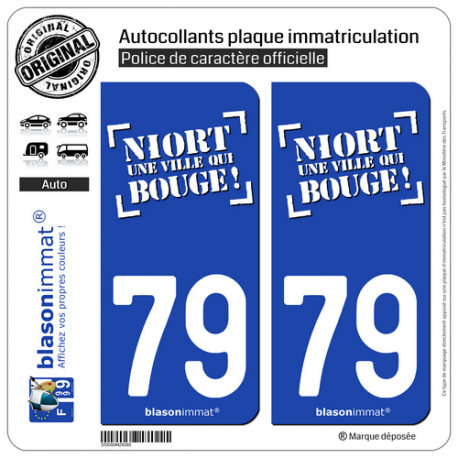 2 Autocollants plaque immatriculation Auto 79 Niort - Ville II