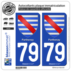 2 Autocollants plaque immatriculation Auto 79 Parthenay - Armoiries