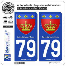 2 Autocollants plaque immatriculation Auto 79 Saint-Maixent-l'École - Armoiries