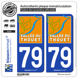 2 Autocollants plaque immatriculation Auto 79 Thouet - Vallée